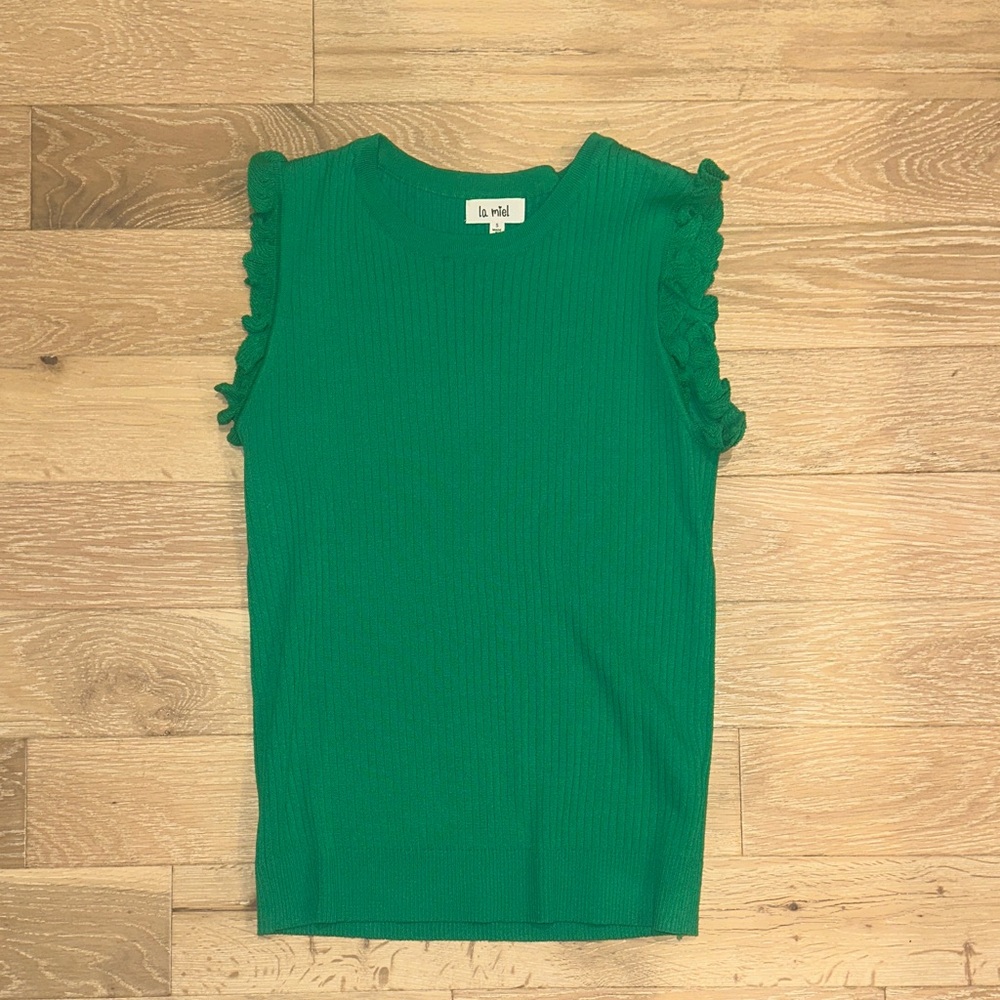 LA MIEL Teal Ribbed Knit Top